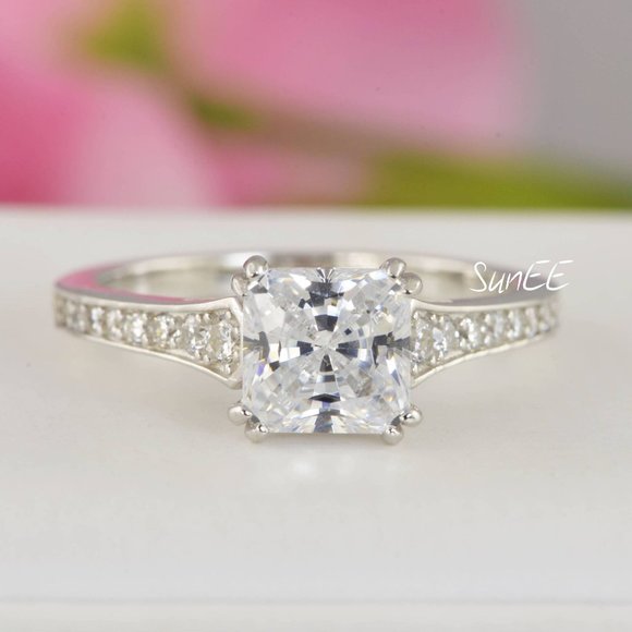 NEW 925 STERLING SILVER PRINCESS DIAMOND CUT WEDDING RINGS ENGAGEMENT RINGS - Picture 2 of 6